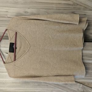 Line Women's 3/4 Sleeve V-Neck Cropped 100% Cashmere Sweater Size XS - Tan